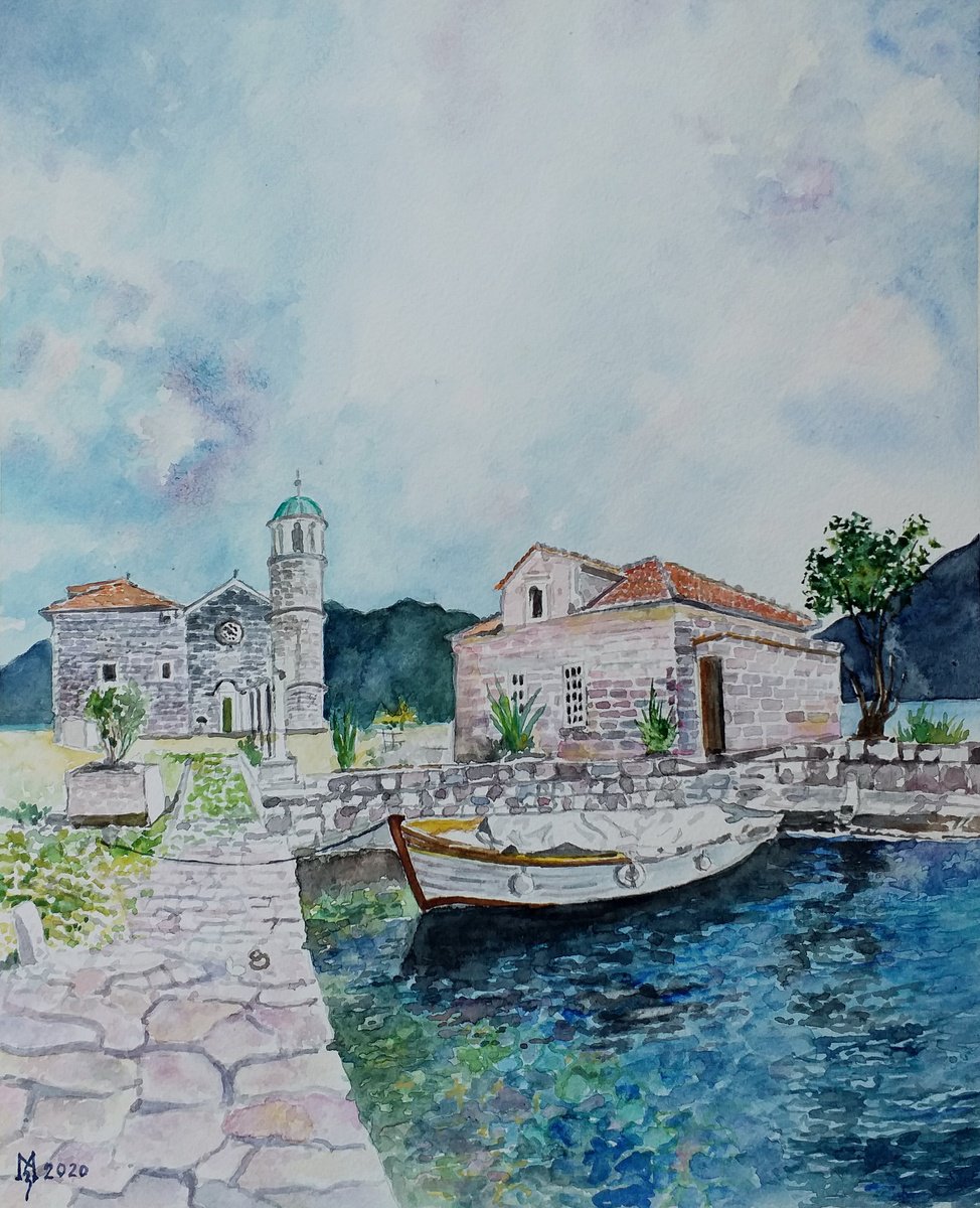 Impressionistic Cityscapes Watercolour By Zoran Mihajlovic Muza, 12 X 15", Lady Of The Rocks, Original Artwork