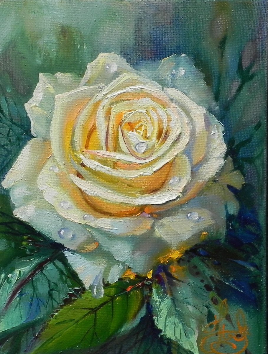 White Rose Original art Framed by Tetiana Novikova