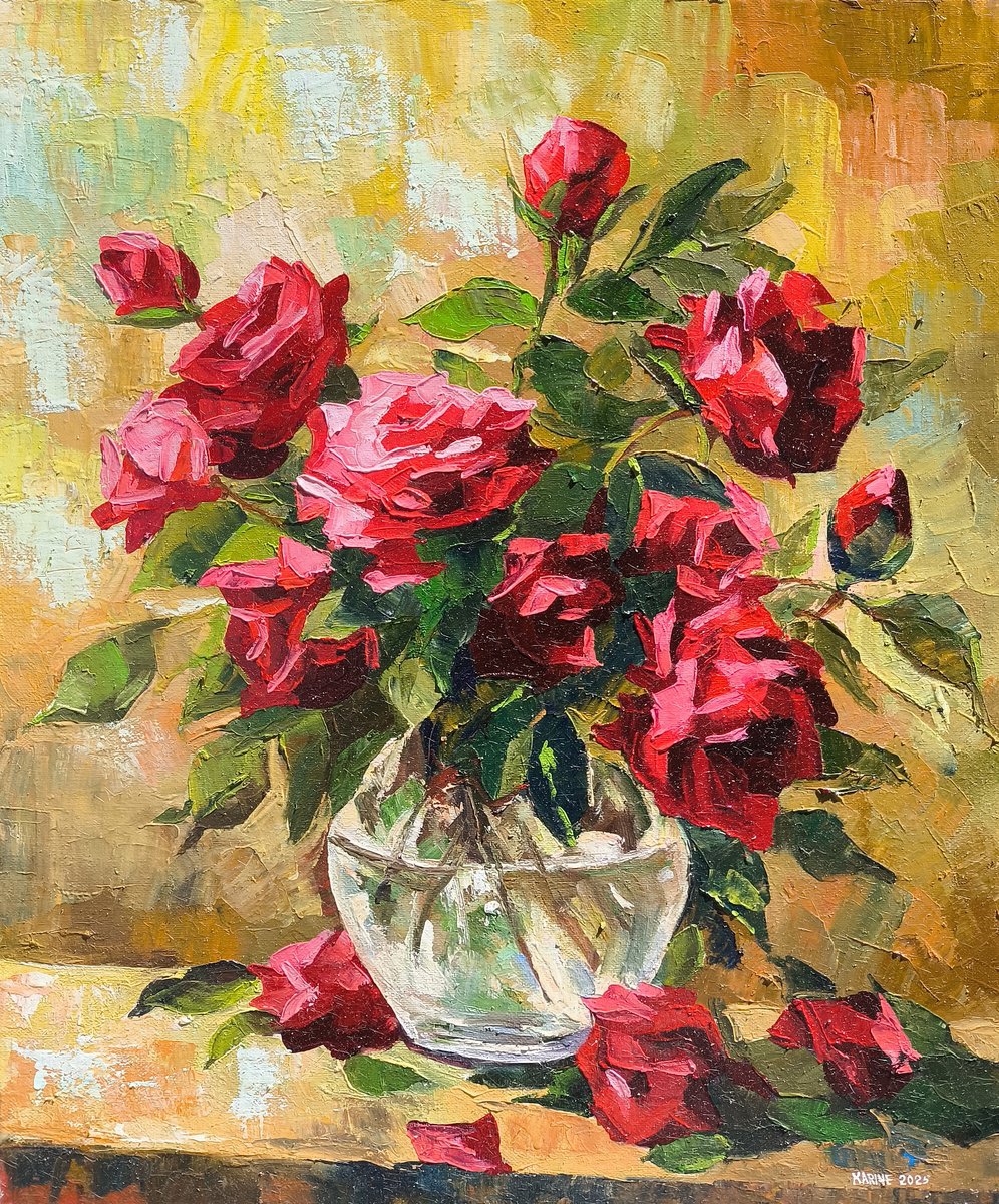 Impressionistic Botanical Oil Painting By Karine Harutyunyan, 20 X 24", Floral Elegy, Original Artwork