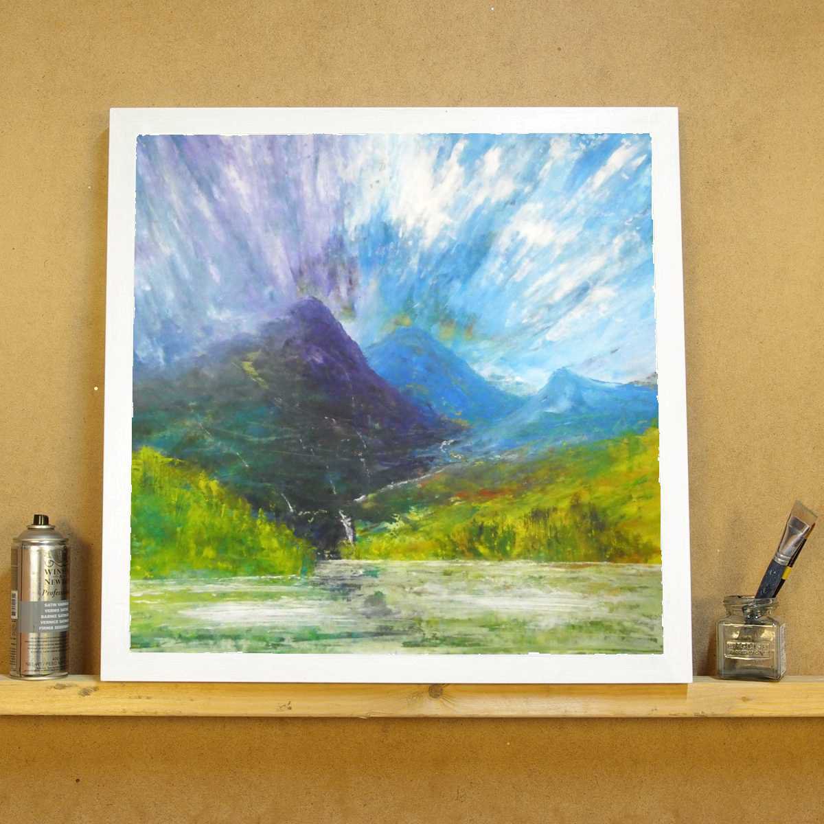 Impressionistic Landscape Acrylic Painting By Oconnart, 17 X 17", Lakeside Falls, Original Artwork