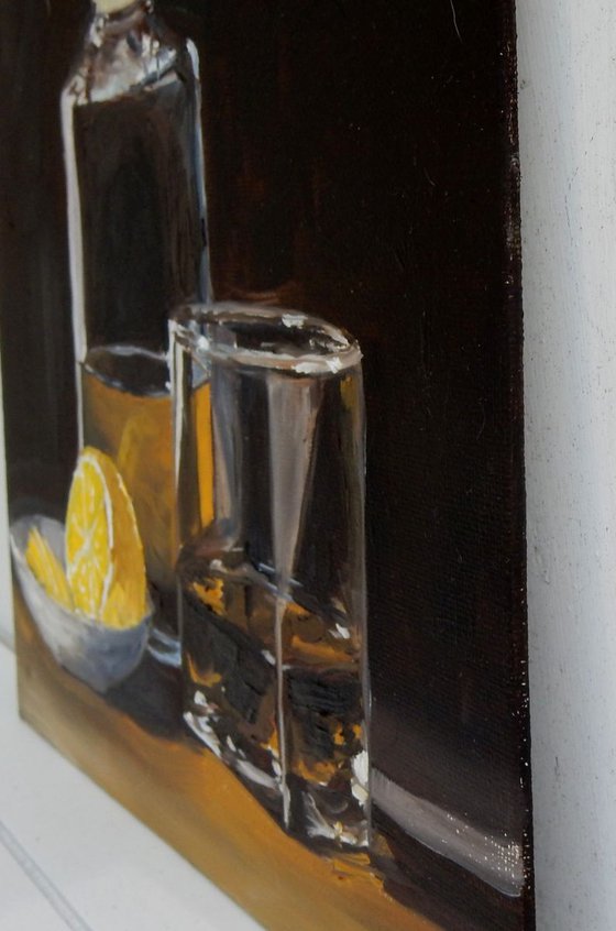 Cognac with lemon. Still life, 25x25cm
