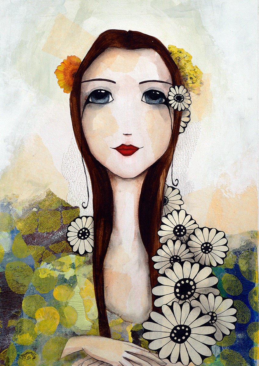 Expressive Portrait Painting By Armandine Js, 12 X 17, Florvirino 3, Original Artwork