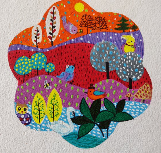 Dream land wonder - Acrylic painting illustration - kids room decor art - gifts