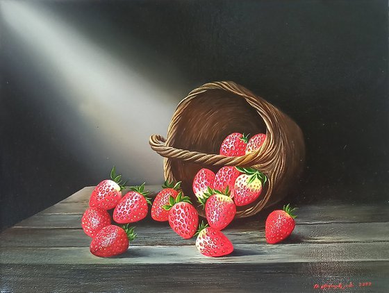 Still life- strawberry(40x30cm, oil painting, ready to hang)