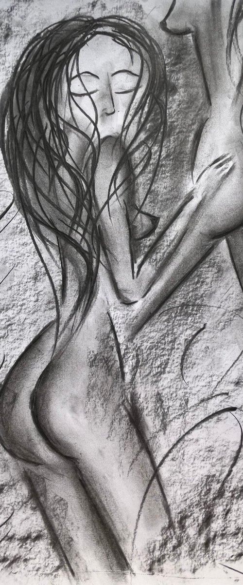 Lesbian Nude Charcoal Art by Halyna Kirichenko