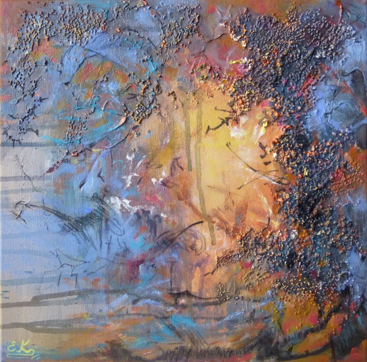 Sunset Small Abstract Painting by Irini Karpikioti