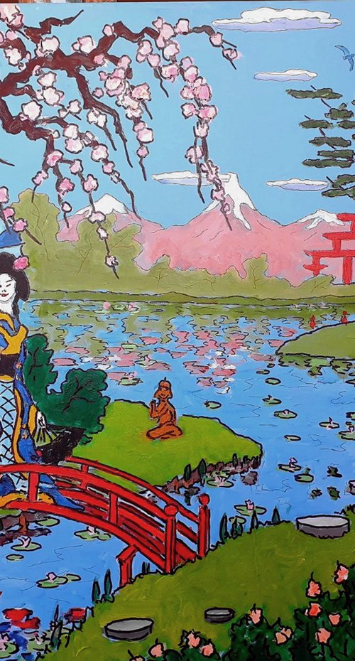 gieshas by the lake: ukiyo-e style by Colin Ross Jack