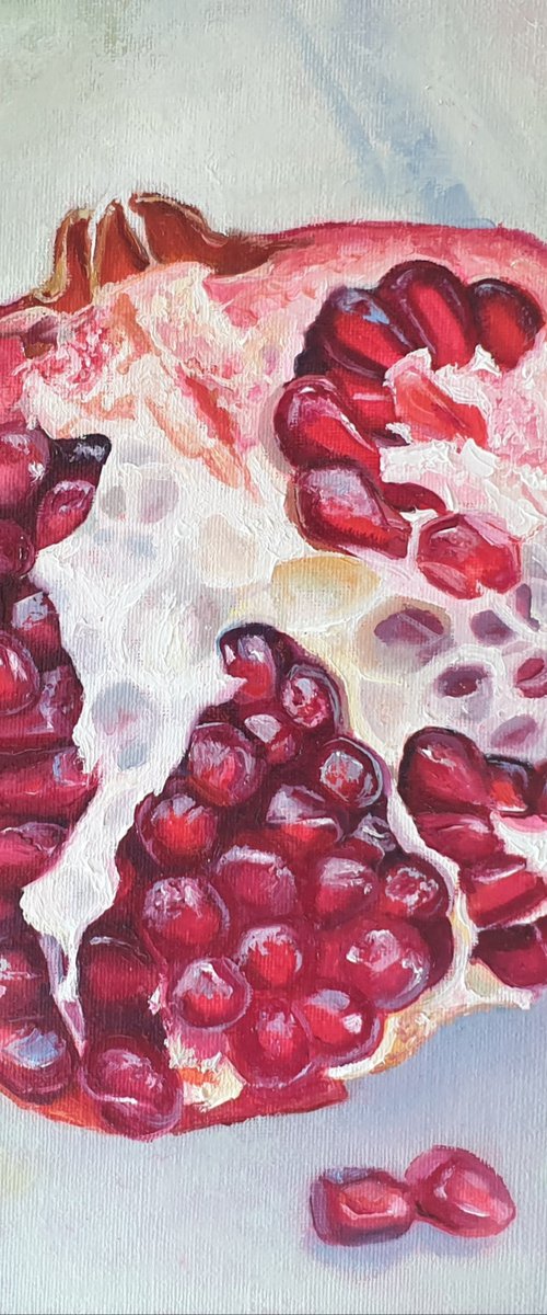 "Ripe pomegranate."  pomegranate still life  liGHt original painting  GIFT (2021) by Anna Bessonova (Kotelnik)