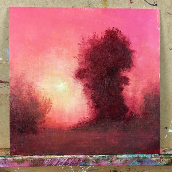 Misty Sunset, 12x12 inches
