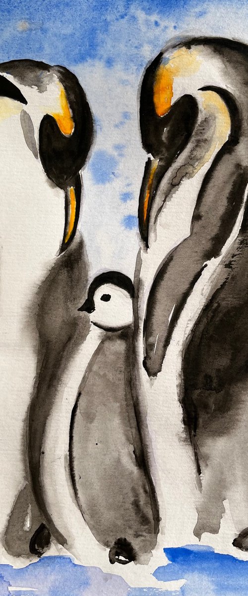 Penguin Family Painting by Halyna Kirichenko