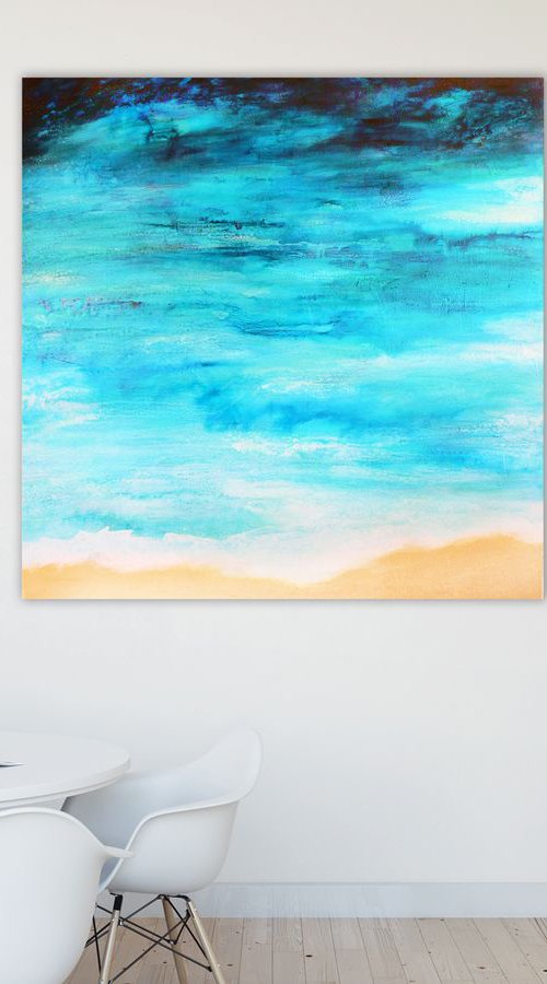 Waves edge (beach / ocean / sea / sand, large textured abstract painting) by Carolynne Coulson