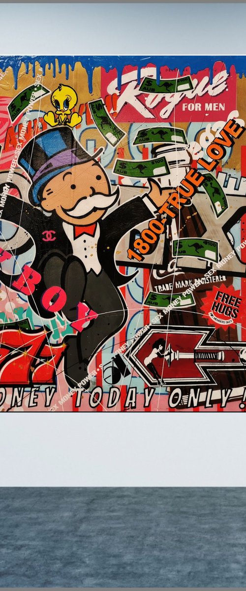 Monopoly Man - Free Money 120cm x 120cm Monopoly Man Urban Pop Art by Franko