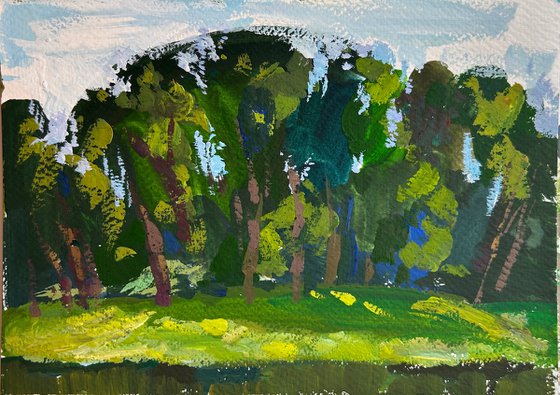 trees gouache painting