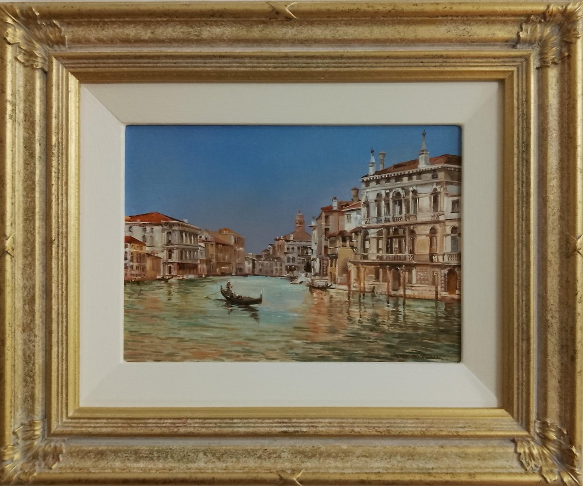 Impressionistic Cityscapes Oil Painting By Peter Goodhall, 13 X 11", The Grand Canal, Casa Pesaro, Venice, Original Artwork