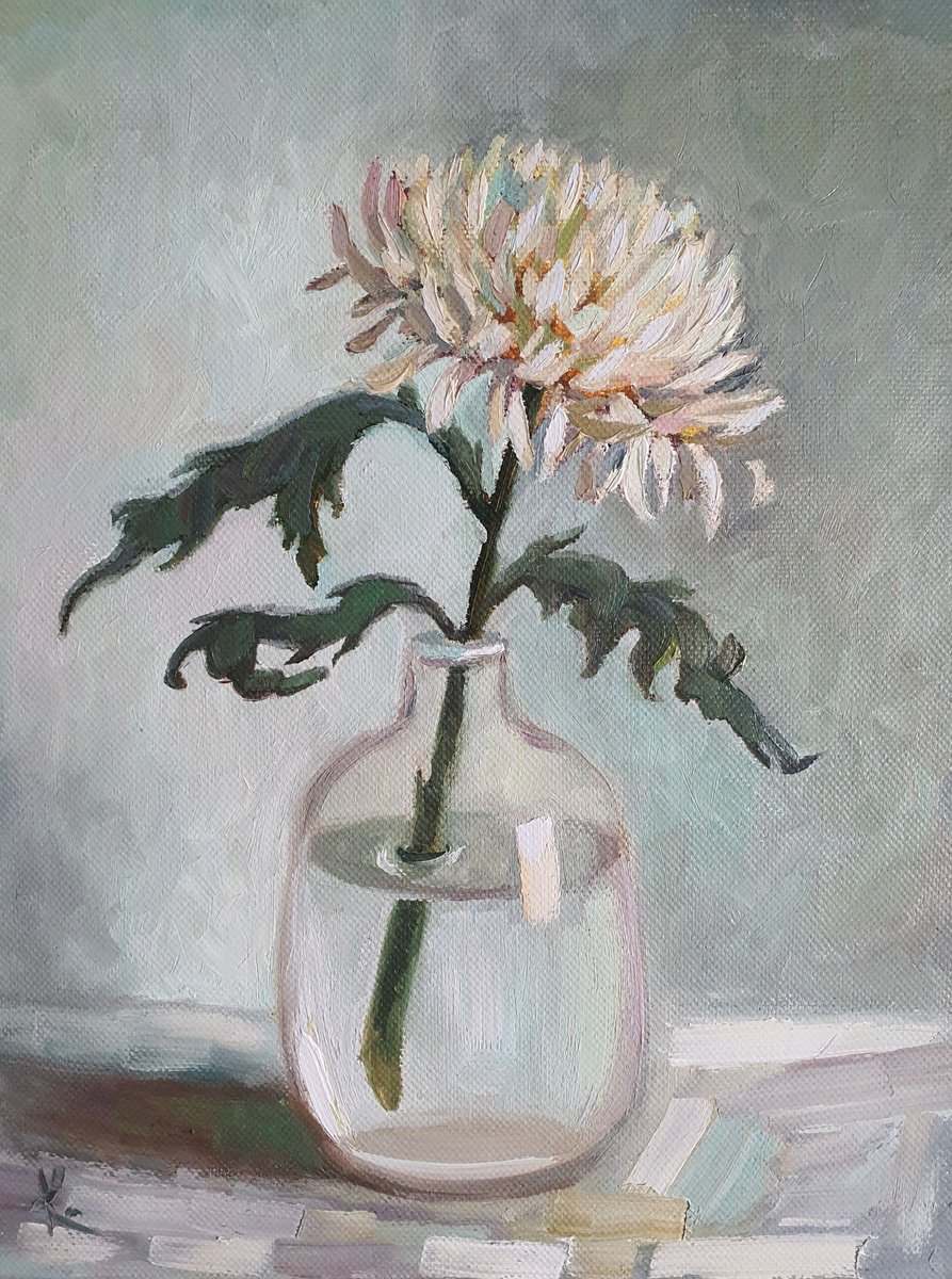 Impressionistic Botanical Oil Painting By Olena Kolotova, 14 X 18", "Chrysanthemum", Original Artwork