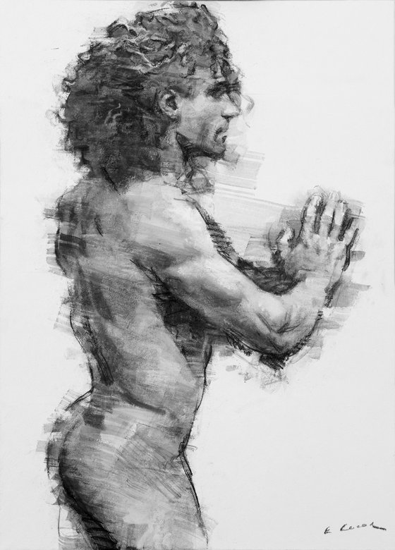 Charcoal drawing on paper "Athlet"