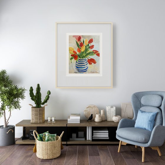 Striped Vase with Tulips