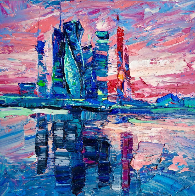 Sunset In The City Impasto Oil Painting 50x50cm Artfinder