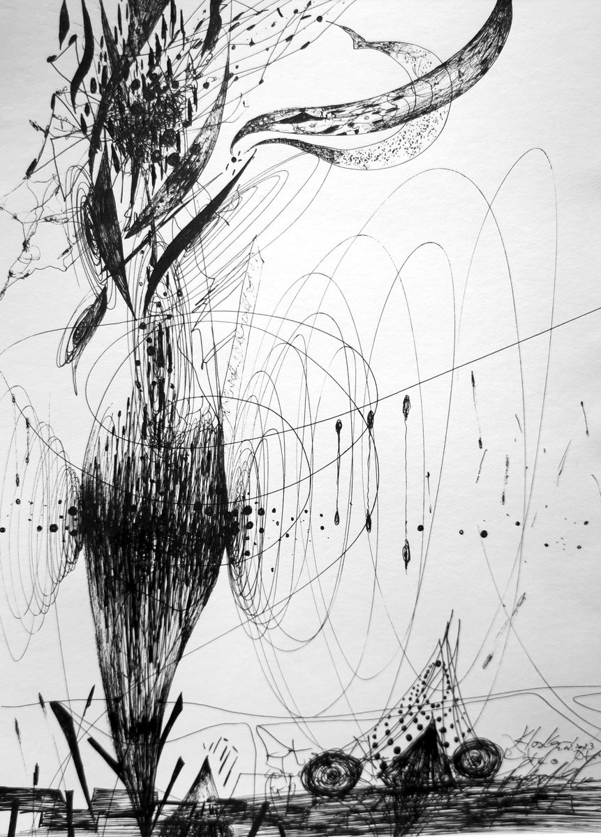 Special offer spontaneous ink drawing by master O Kloska still life by Kloska Ovidiu