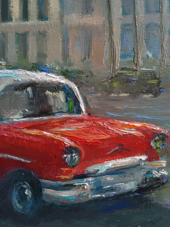 Old red Volga(50x60cm, oil painting, ready to hang)