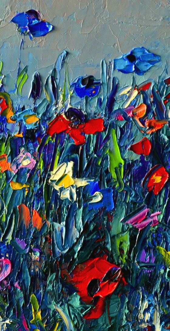 WILDFLOWERS MEADOW SONG - abstract landscape modern impressionist floral palette knife oil painting