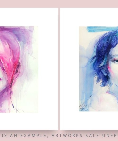 Modern SET of 2 teenagers Watercolor  portraits Gift idea  For girl's room Gift for teenage girl by Daria Yablon-Soloviova