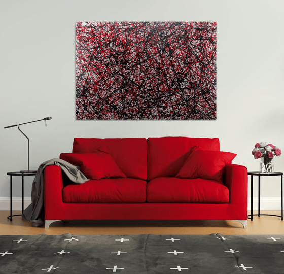 large colored abstract painting signed alessandro butera "red and black" unique work