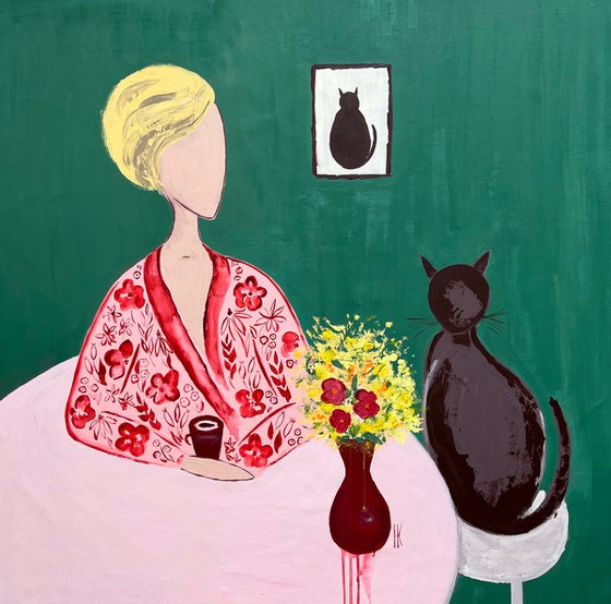 Woman with Cat Original Painting