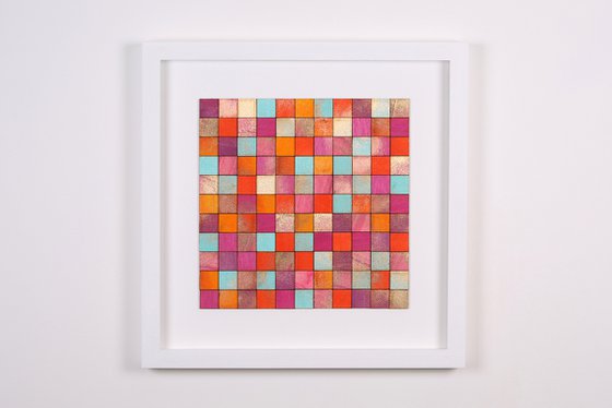 Orange, Pink & Gold Grid original painting