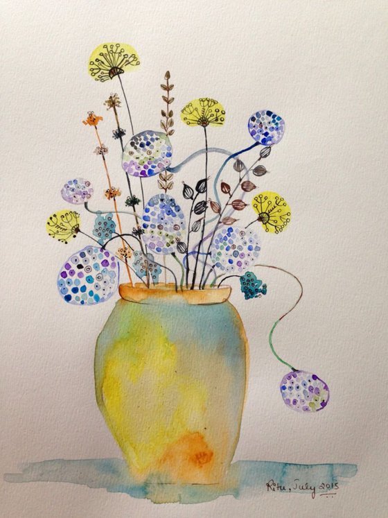 Wildflowers in a yellow jar