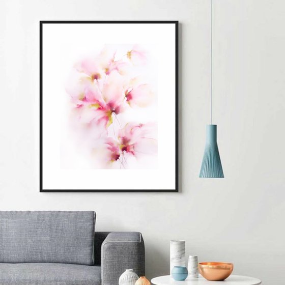 Romantic floral art, watercolor delicate flowers Lightness