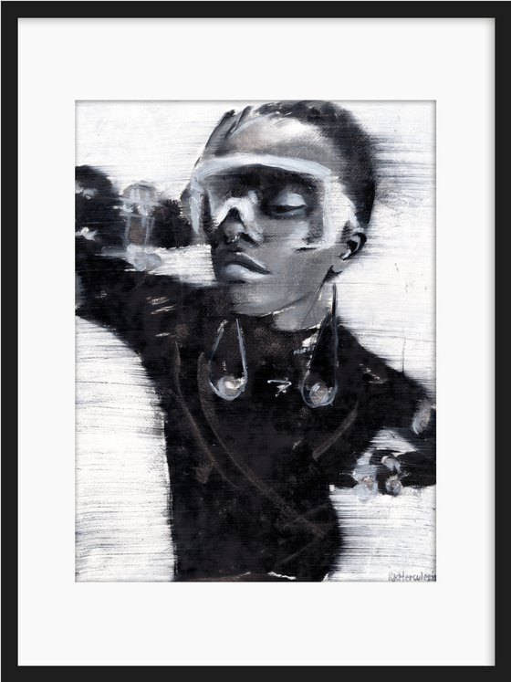 Fedola II | Black and white blonde woman female fashion oil painting on paper | beautiful powerful black lady