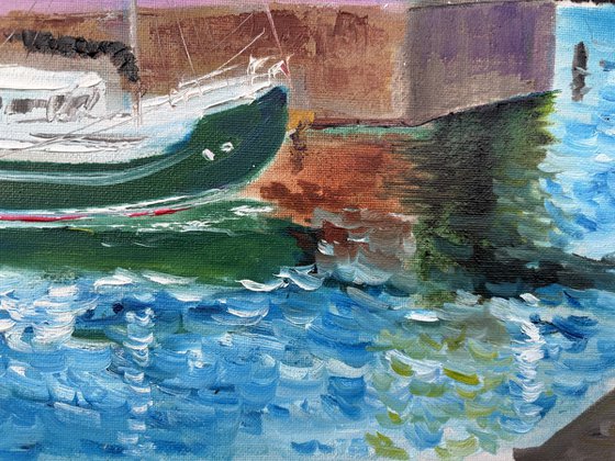 Yacht by drawbridge in Goes