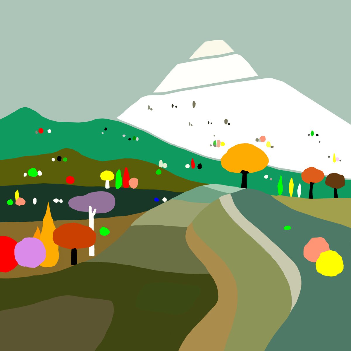 Landscape with mountain (Paisaje con montana) (pop art, landscape) by Alejos