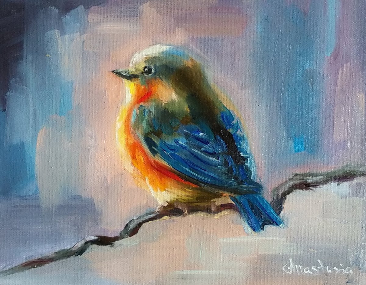 Bird Art Bluebird Robin Nature Painting by Anastasia Art Line