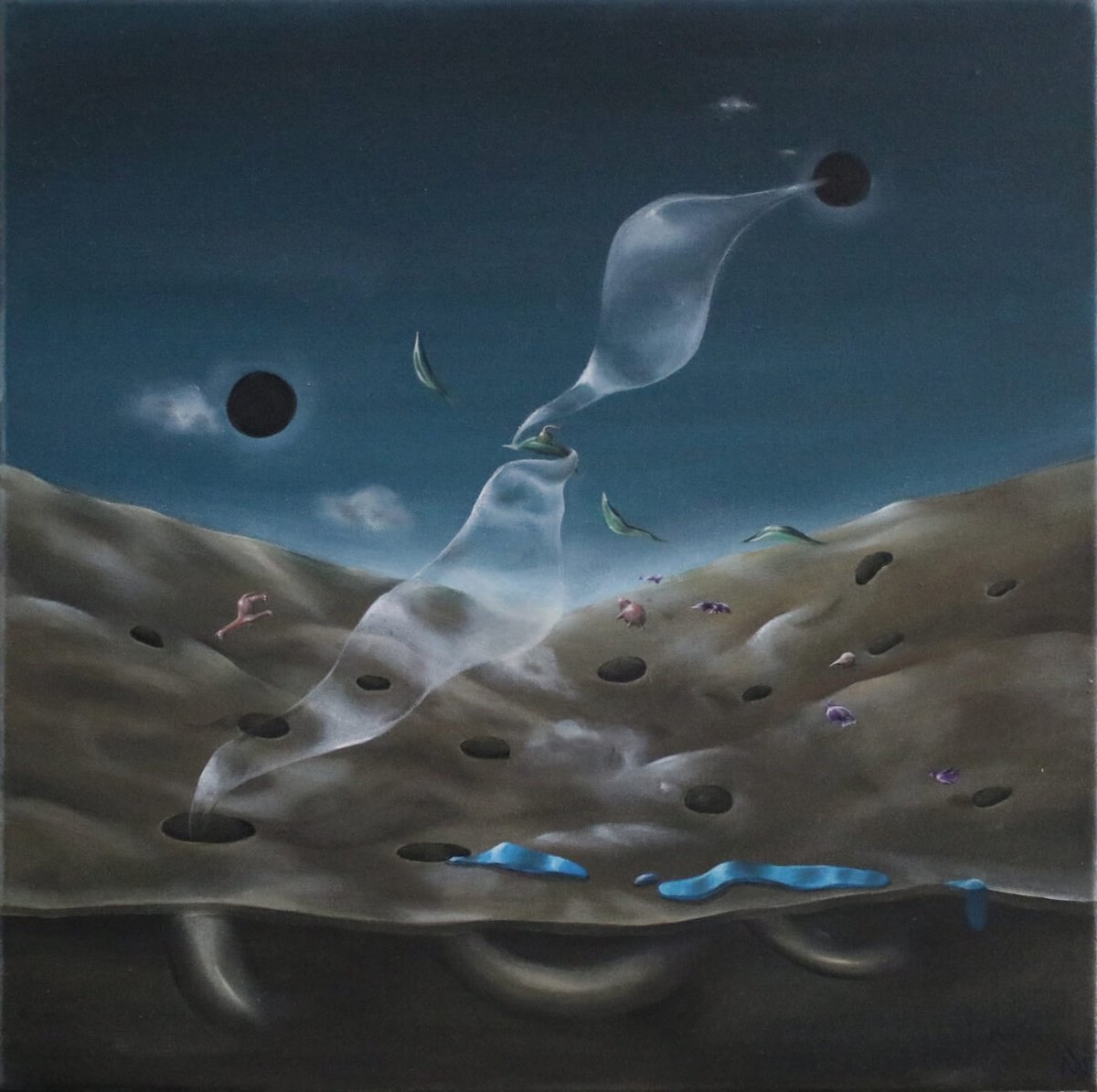 Surrealistic Landscape Oil Painting By Vanessa T Stefanova, 18 X 18", Nothing