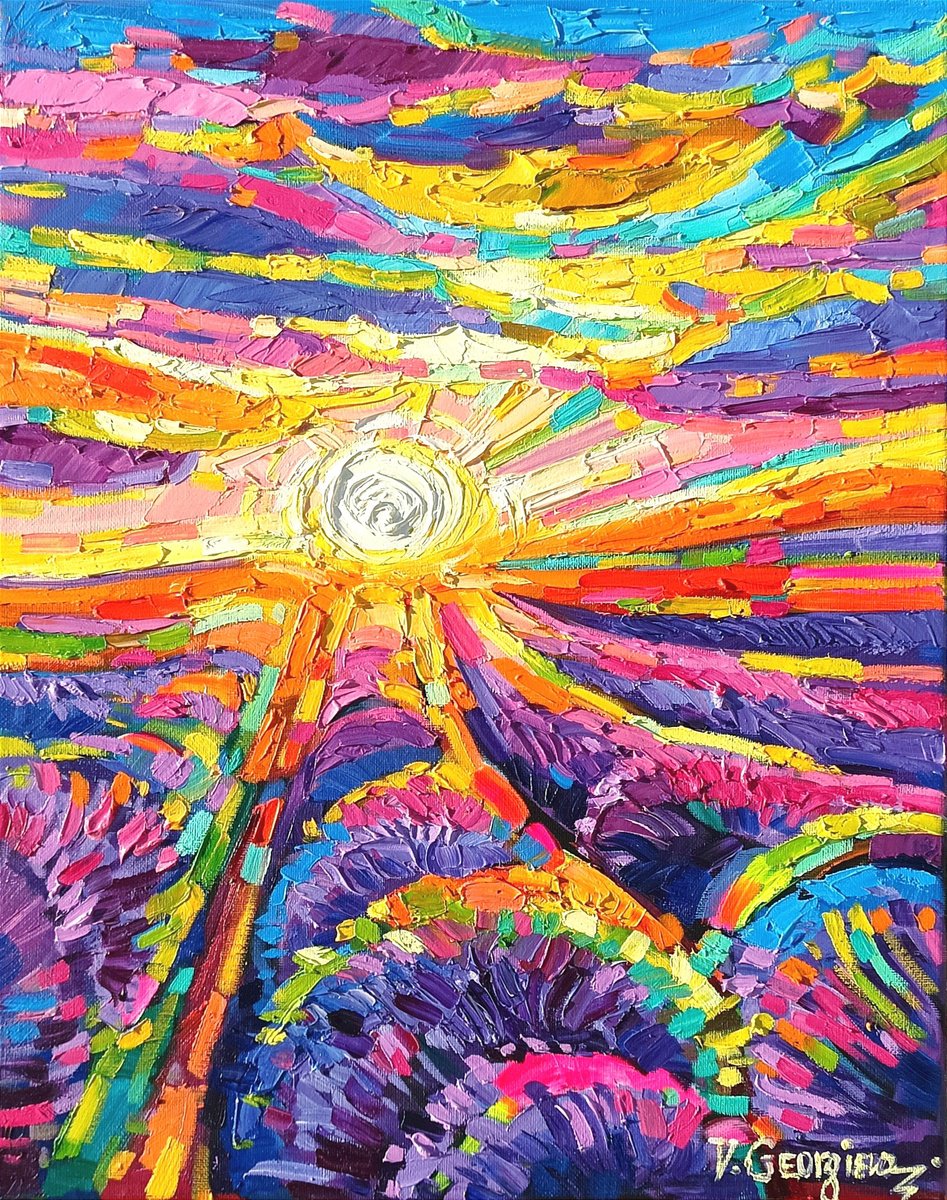 Expressive Landscape Oil Painting By Vanya Georgieva, 16 X 20", Lovely Violet, Original Artwork