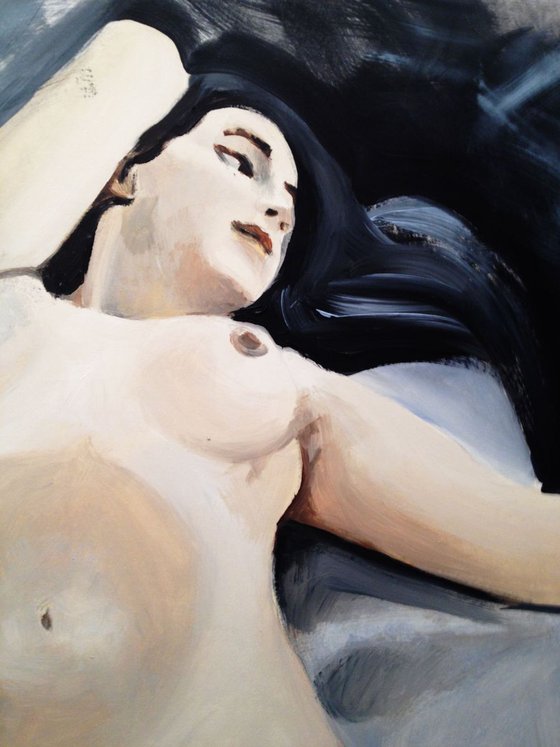 Black hair- original oil painting on paper female nude- 42 x 59 (17' x 23')