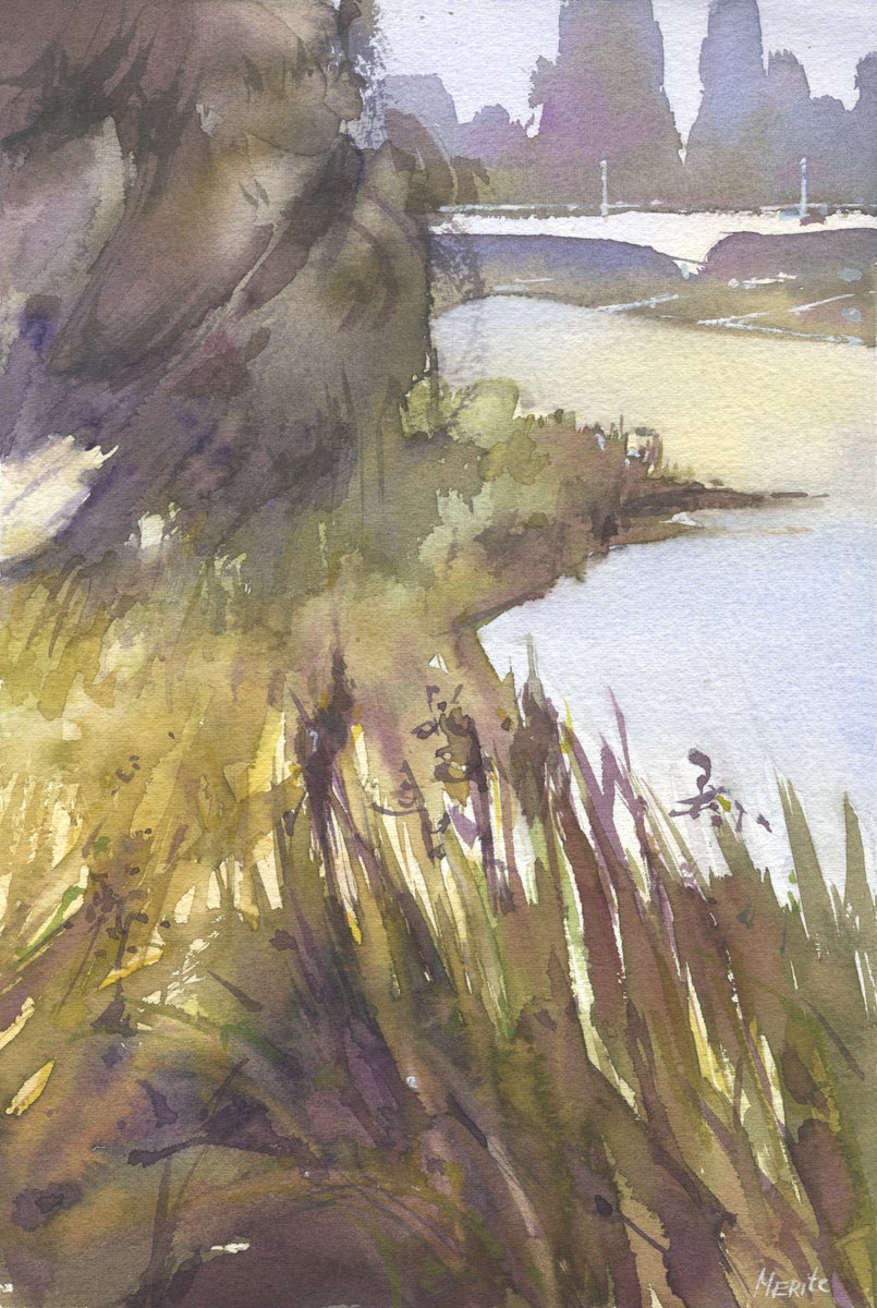 A willow tree on Rusanivka channel by Merite Watercolour