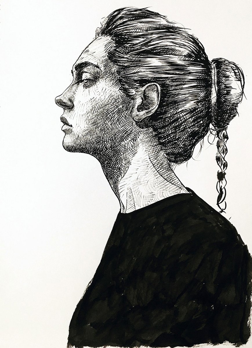 Impressionistic Portrait Ink Drawing By Dario Moschetta, 8 X 11, Portrait 204, Original Artwork