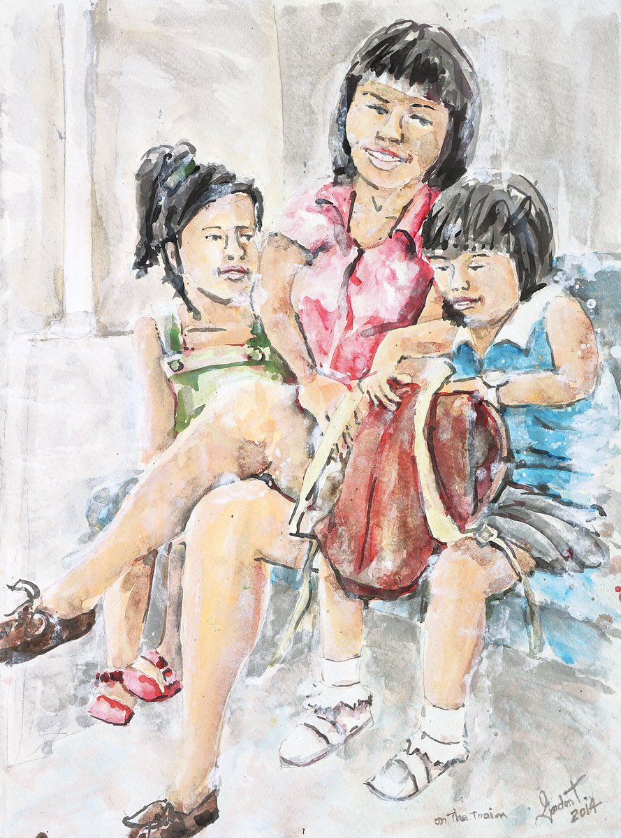 Impressionistic Portrait Acrylic Painting By Gordon T., 22 X 30, On The Train, Original Artwork