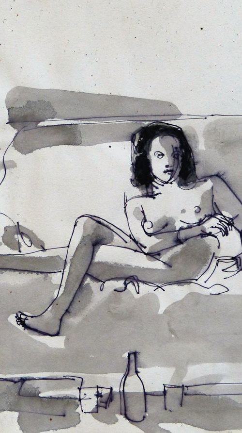 Nude on the sofa, 21x29 cm by Frederic Belaubre