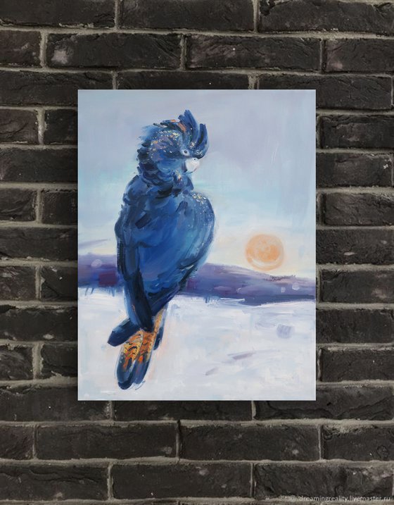 Bird Black or Blue parrot Oil painting