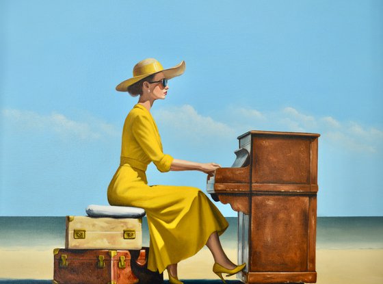 Two Valises, a Piano and a cushion