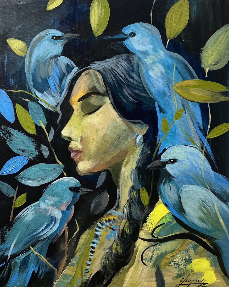 Four Blue Birds By Vahe Bagumyan, 16 X 20, Artwork For Sale On Artfinder