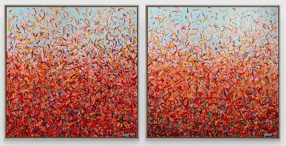 Darwin Dance A & B - 70cm squ each - acrylic on canvas