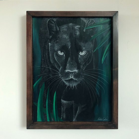 Panther - Dreamy Big Cat oil and ink painting