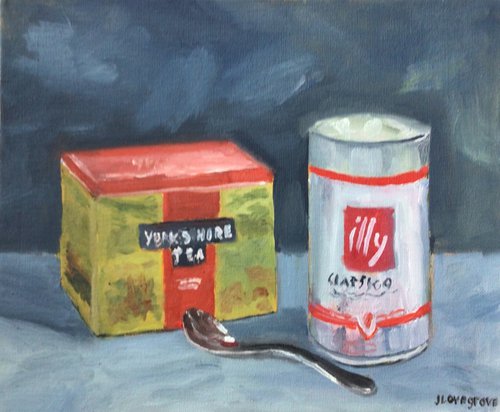 Tea or Coffee, which do you prefer? an original oil painting by Julian Lovegrove Art