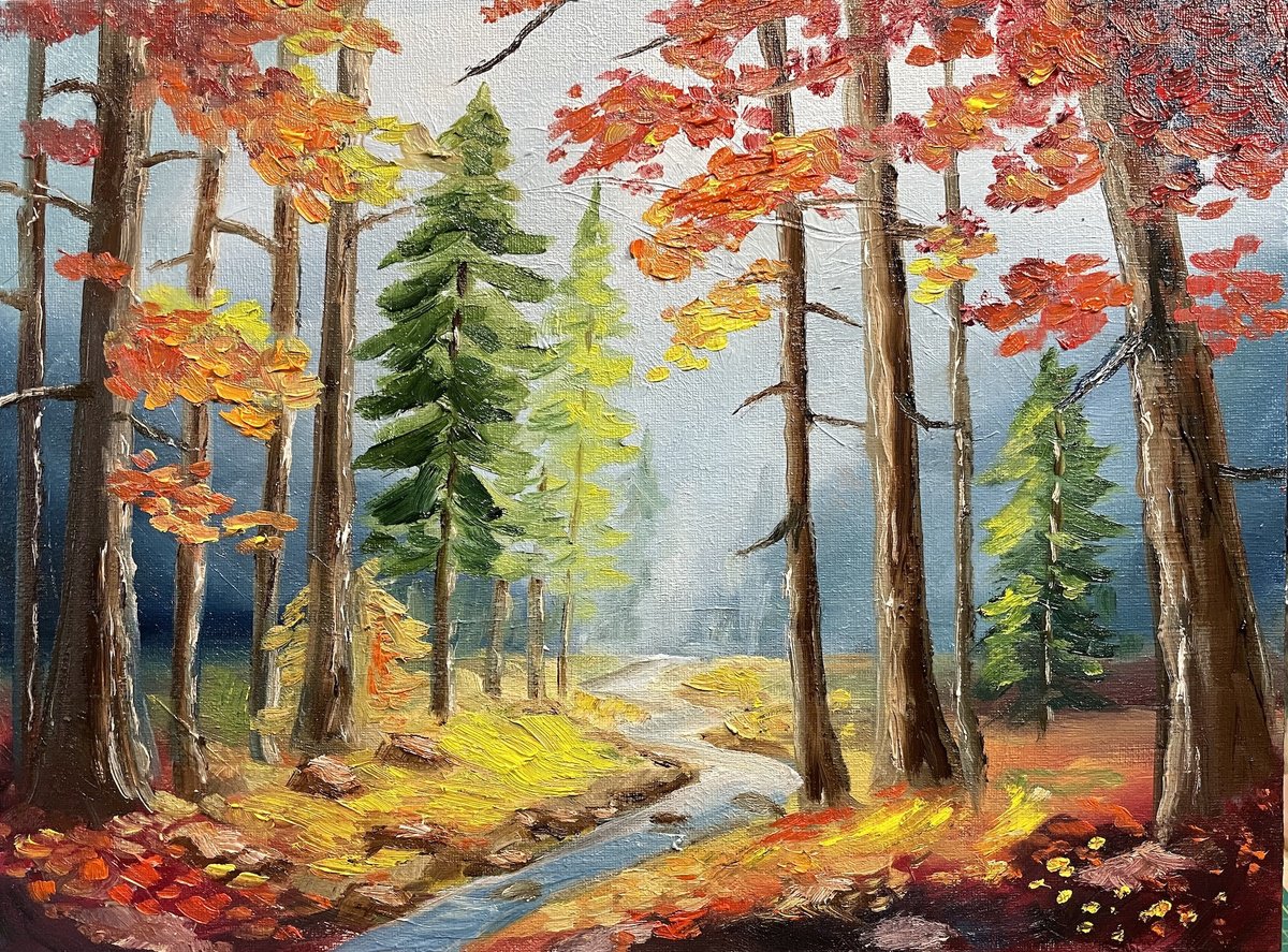 Impressionistic Landscape Oil Painting By Aisha Haider, 16 X 12, Colourfulness Of Autumn, Original Artwork
