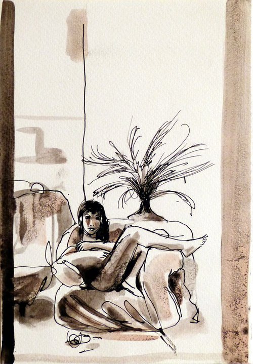 Nude, ink drawing 24x16cm by Frederic Belaubre